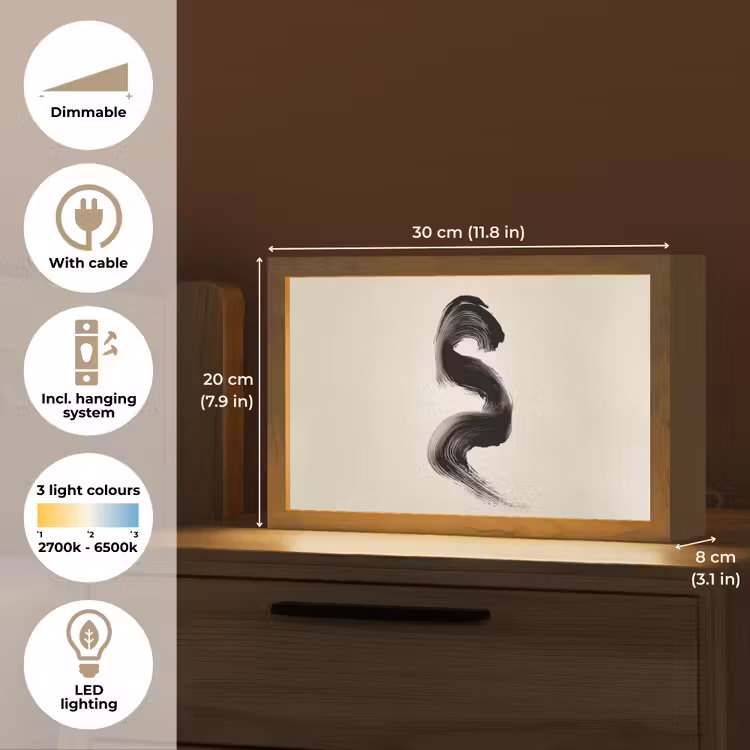Penseelstreek - Zwart - Minimalistisch Light Box met kabel (Tafellamp) klein -USP_EN