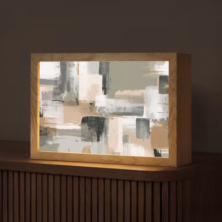 Penseelstreken - Abstract - Aardetinten Light Box met kabel (Tafellamp) klein -z3d_website