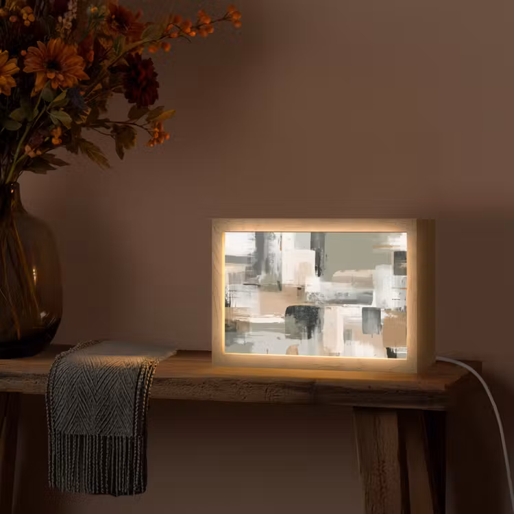 Penseelstreken - Abstract - Aardetinten Light Box met kabel (Tafellamp) klein -sfeer4