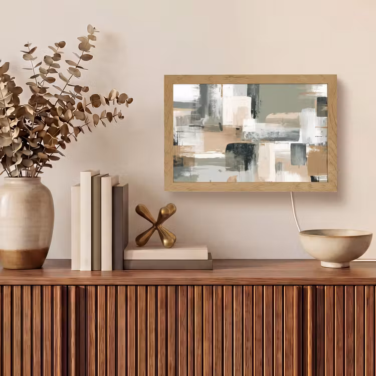 Penseelstreken - Abstract - Aardetinten Light Box met kabel (Tafellamp) klein -sfeer2