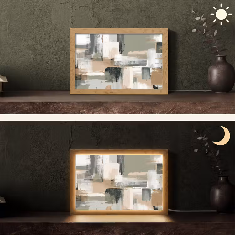 Penseelstreken - Abstract - Aardetinten Light Box met kabel (Tafellamp) klein -sfeer3