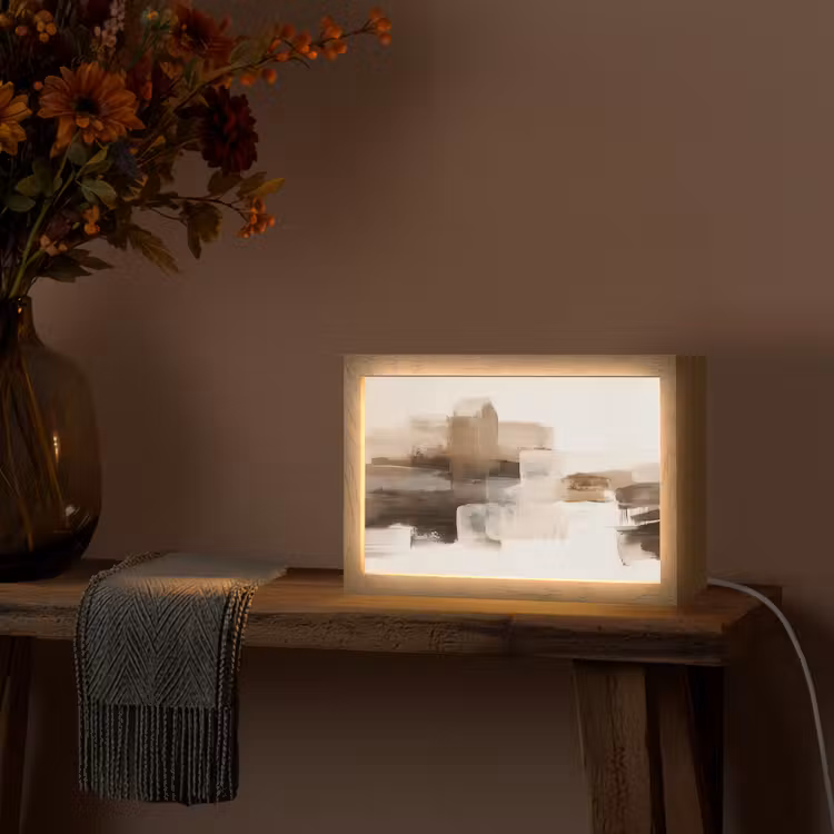 Penseelstreken - Abstract landschap - Rust Light Box met kabel (Tafellamp) klein -sfeer4