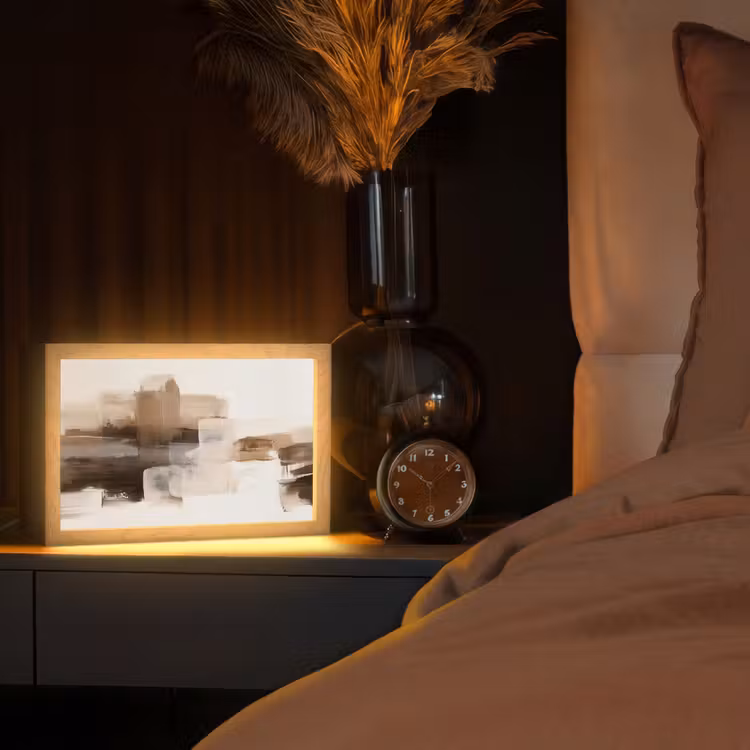 Penseelstreken - Abstract landschap - Rust Light Box met kabel (Tafellamp) klein -sfeer1