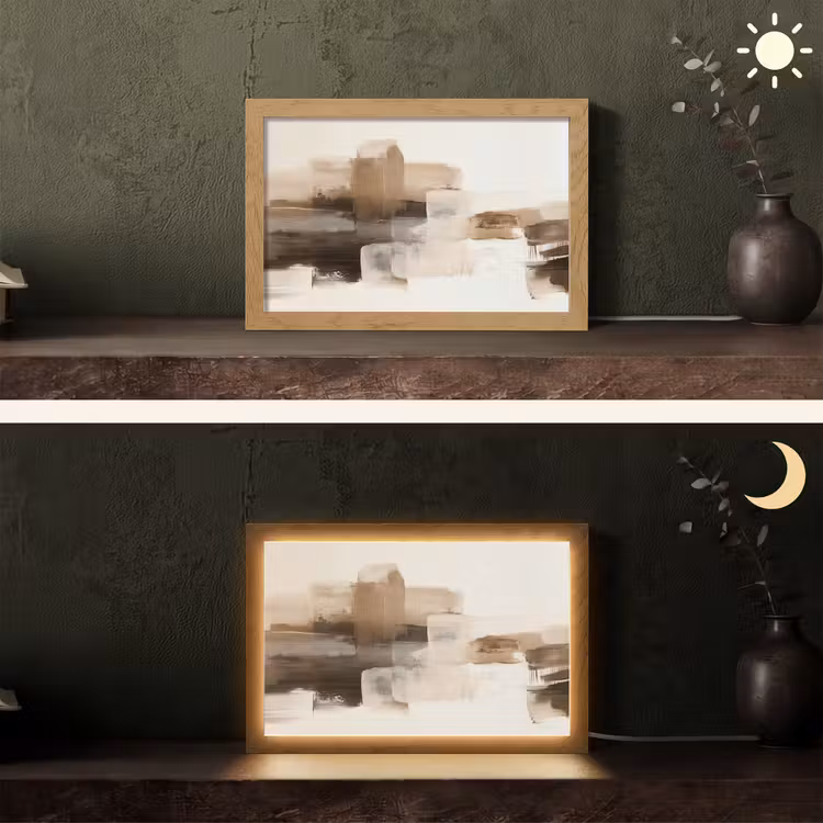 Penseelstreken - Abstract landschap - Rust Light Box met kabel (Tafellamp) klein -sfeer3