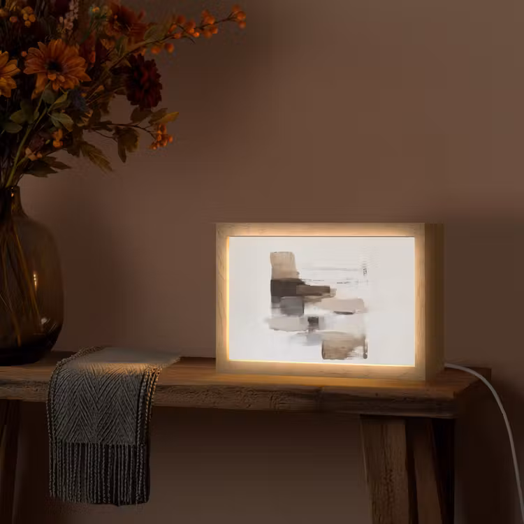 Penseelstreken - Balans - Beige - Bruin Light Box met kabel (Tafellamp) klein -sfeer4