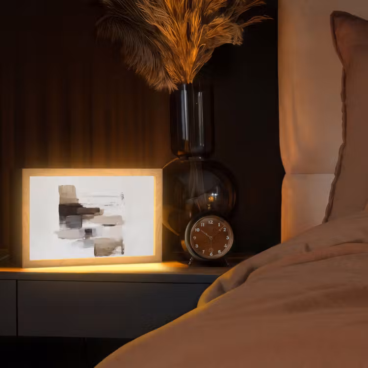 Penseelstreken - Balans - Beige - Bruin Light Box met kabel (Tafellamp) klein -sfeer1