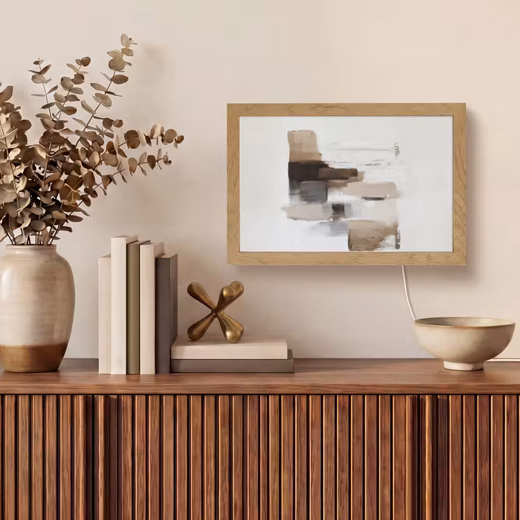 Penseelstreken - Balans - Beige - Bruin Light Box met kabel (Tafellamp) klein -sfeer2