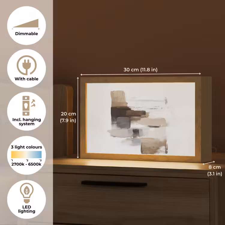 Penseelstreken - Balans - Beige - Bruin Light Box met kabel (Tafellamp) klein -USP_EN