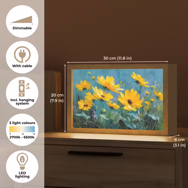 Penseelstreken - Bloemen - Felgeel - Abstract Light Box met kabel (Tafellamp) klein -USP_EN