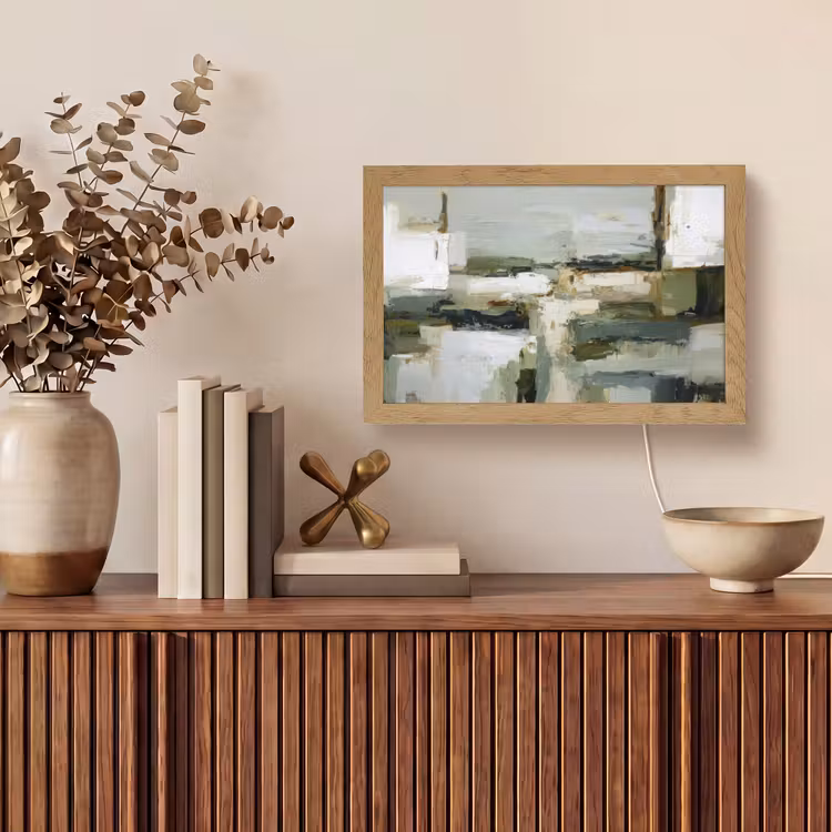 Penseelstreken - Groen - Abstract - Japandi Light Box met kabel (Tafellamp) klein -sfeer2