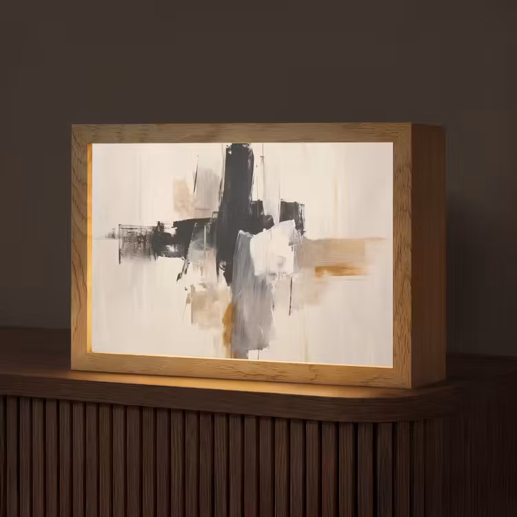 Penseelstreken - Ruw - Abstract - Beige Light Box met kabel (Tafellamp) klein -z3d_website