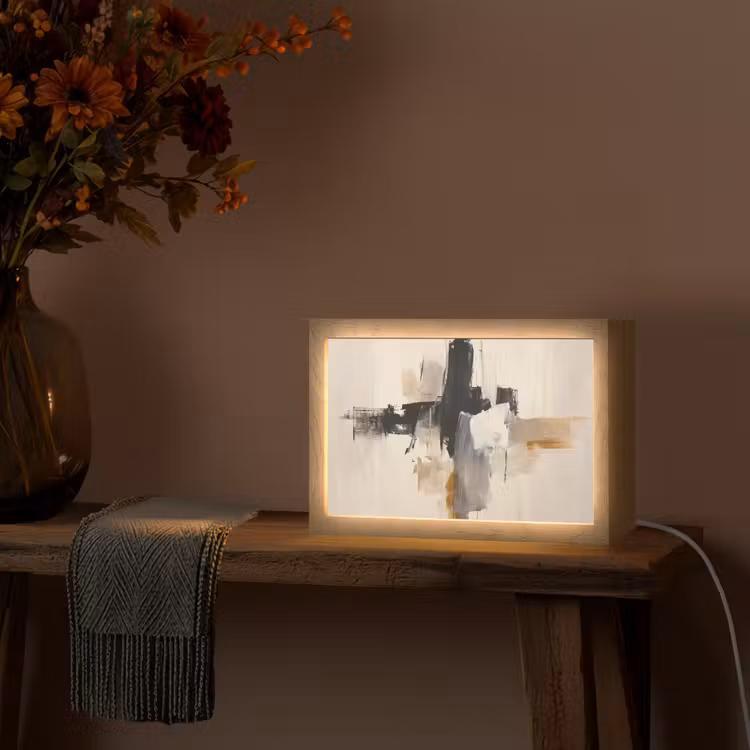 Penseelstreken - Ruw - Abstract - Beige Light Box met kabel (Tafellamp) klein -sfeer4
