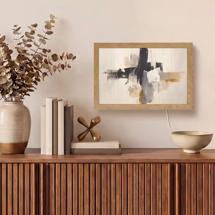 Penseelstreken - Ruw - Abstract - Beige Light Box met kabel (Tafellamp) klein -sfeer2