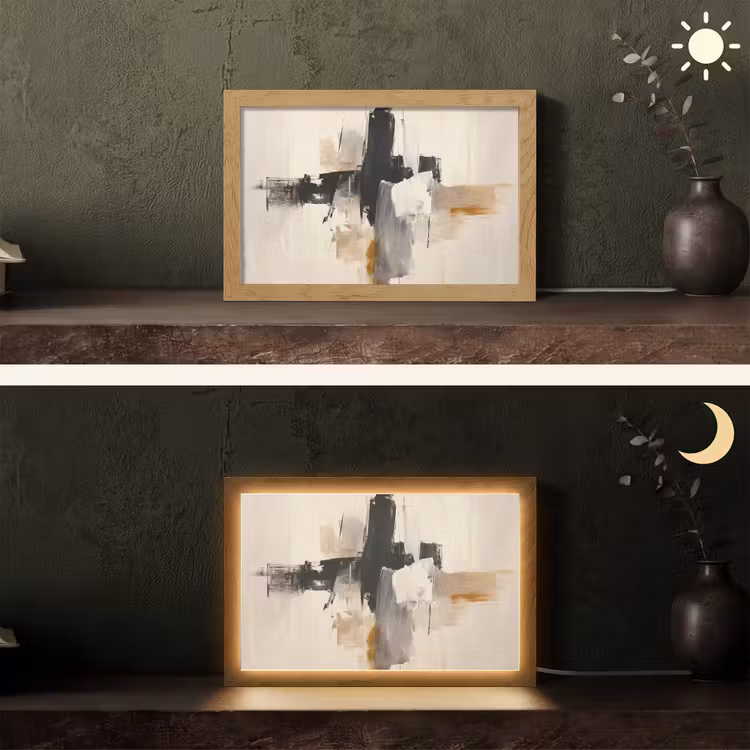 Penseelstreken - Ruw - Abstract - Beige Light Box met kabel (Tafellamp) klein -sfeer3