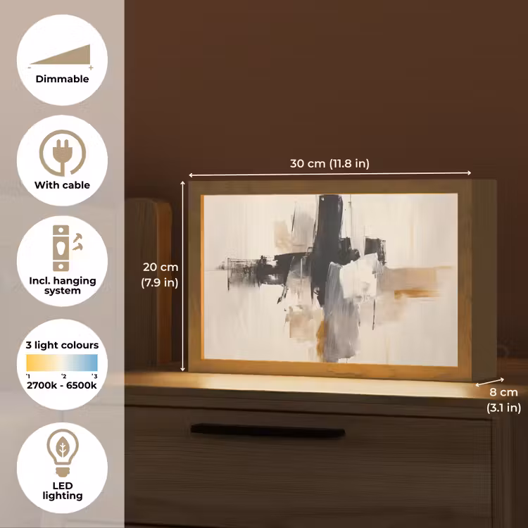Penseelstreken - Ruw - Abstract - Beige Light Box met kabel (Tafellamp) klein -USP_EN