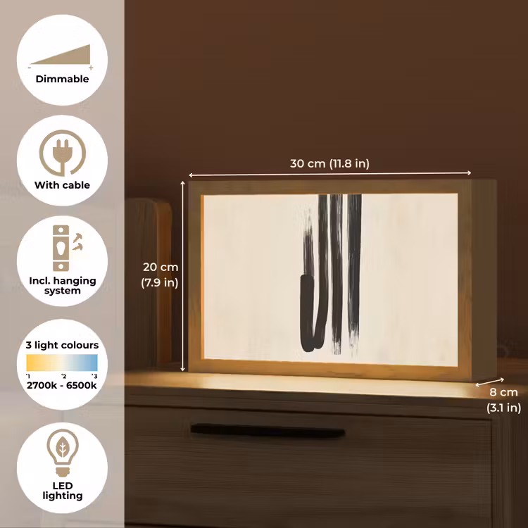 Penseelstreken - Verticaal - Zwart Light Box met kabel (Tafellamp) klein -USP_EN