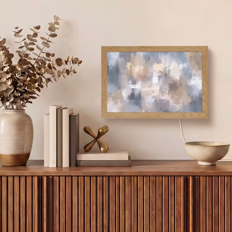 Penseelstreken - Schilderij - Beige Light Box met kabel (Tafellamp) klein -sfeer2