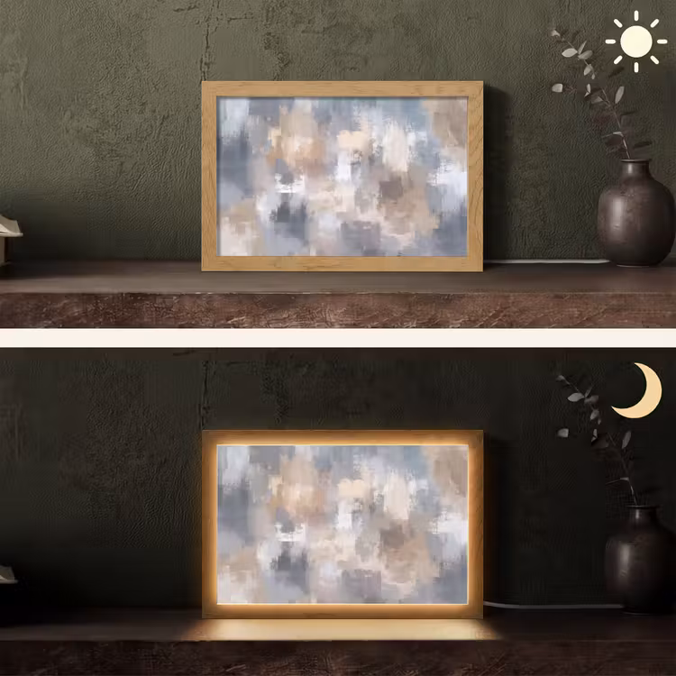 Penseelstreken - Schilderij - Beige Light Box met kabel (Tafellamp) klein -sfeer3