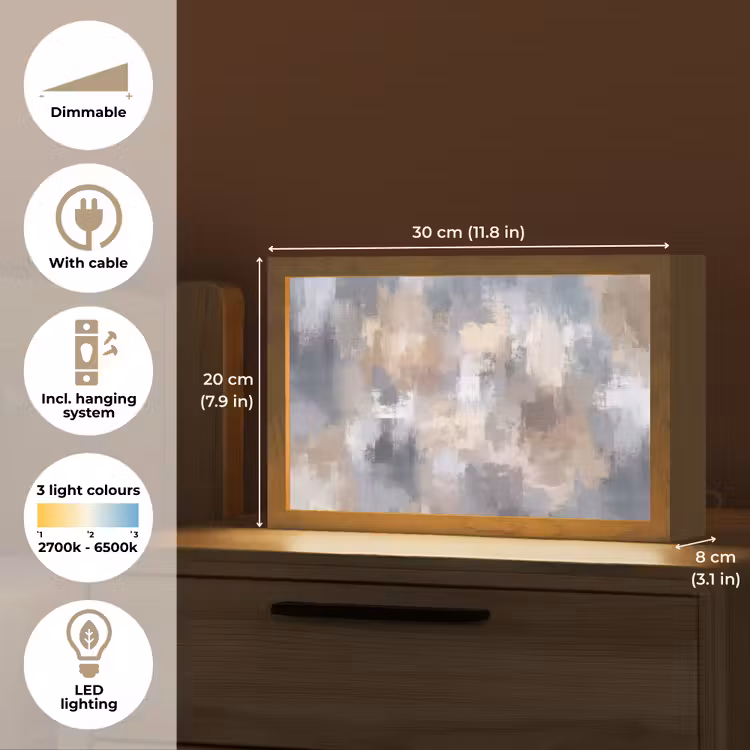 Penseelstreken - Schilderij - Beige Light Box met kabel (Tafellamp) klein -USP_EN