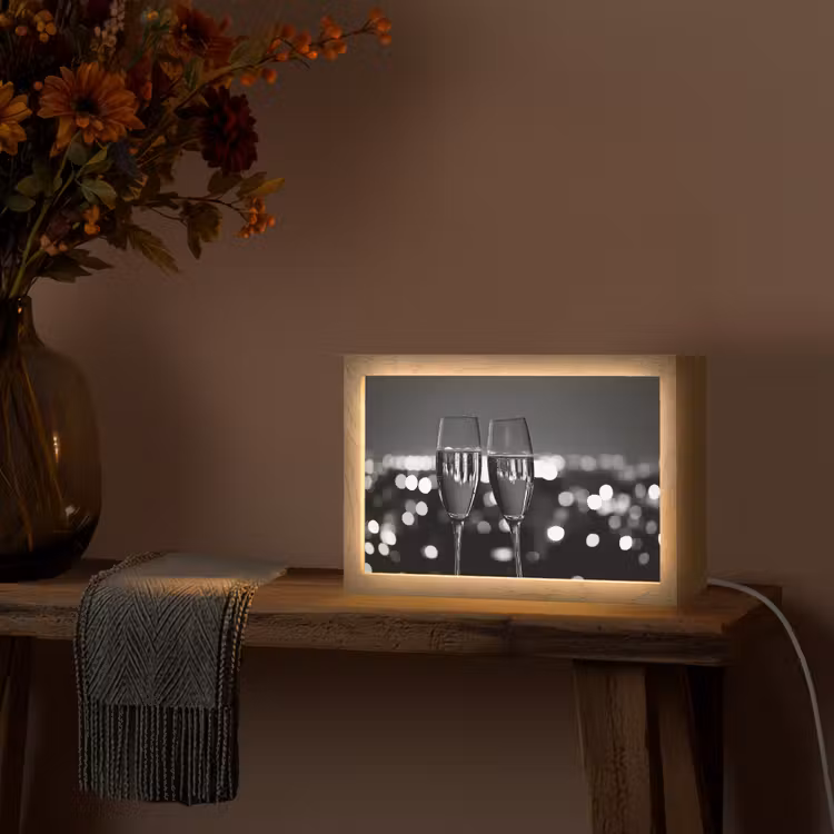 Bubbels - Proosten - Champagneglazen - Stadslichten Light Box met kabel (Tafellamp) klein -sfeer4