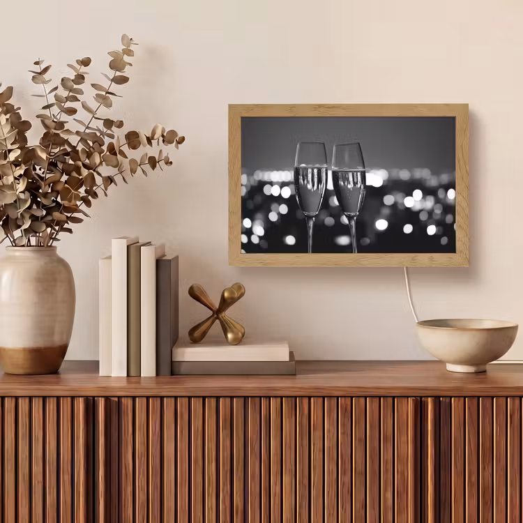 Bubbels - Proosten - Champagneglazen - Stadslichten Light Box met kabel (Tafellamp) klein -sfeer2