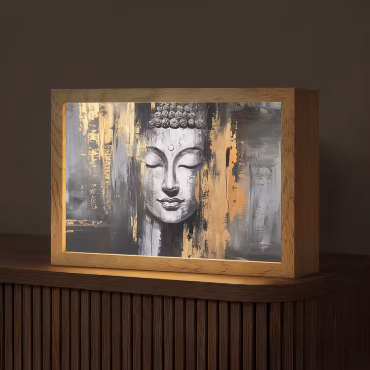 Boedhha - Penseelstreken - Goud - Abstract Light Box met kabel (Tafellamp) klein -z3d_website