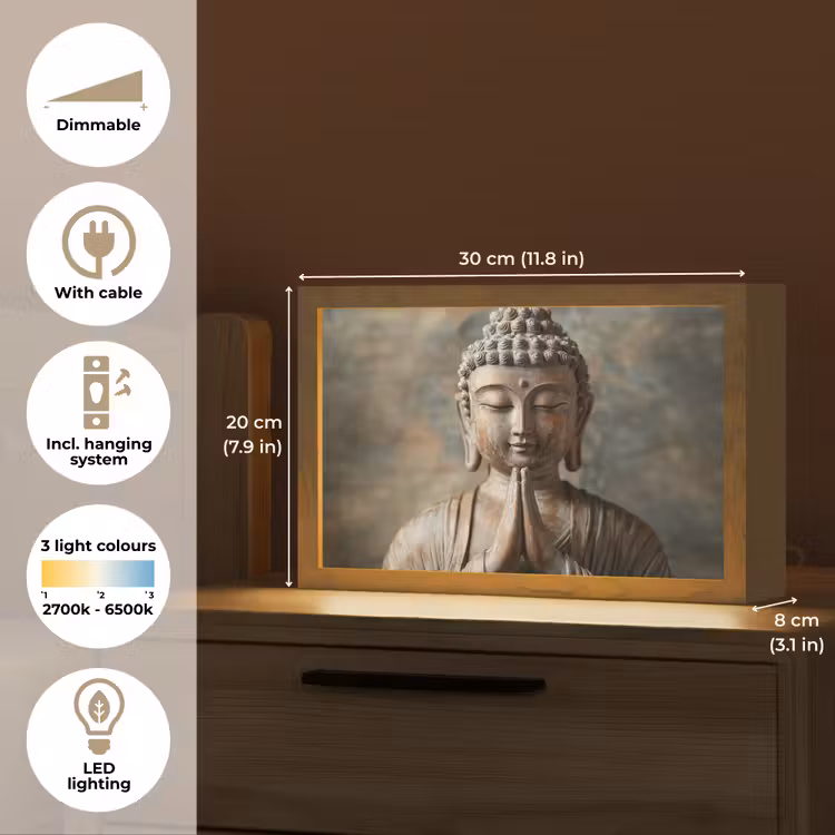Boedha - Beeld - Bruin - Rust Light Box met kabel (Tafellamp) klein -USP_EN