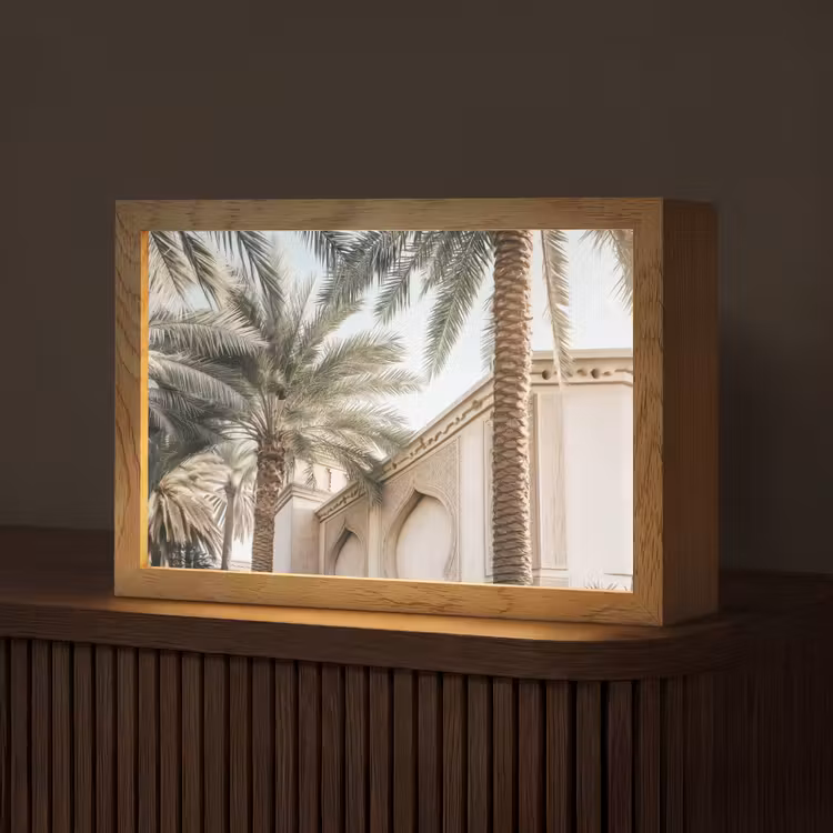 Gebouw - Palmbomen - Beige - Zon Light Box met kabel (Tafellamp) klein -z3d_website