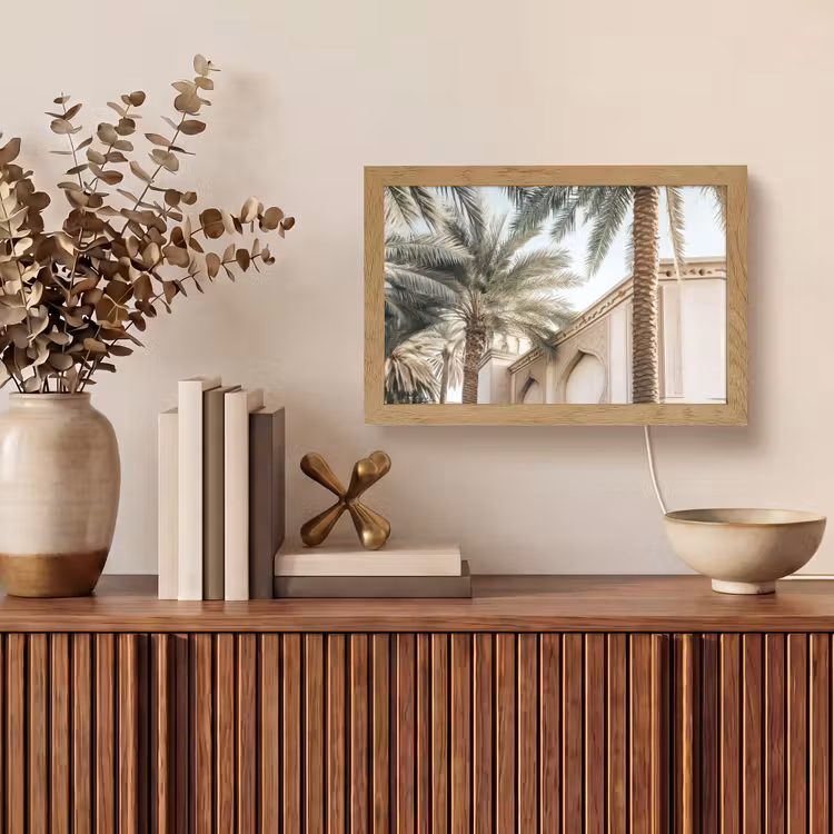 Gebouw - Palmbomen - Beige - Zon Light Box met kabel (Tafellamp) klein -sfeer2