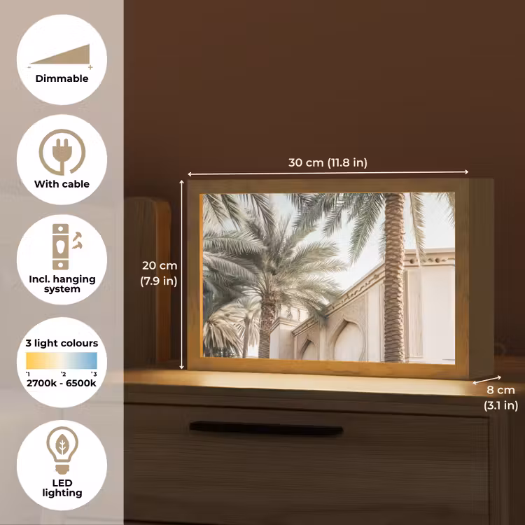 Gebouw - Palmbomen - Beige - Zon Light Box met kabel (Tafellamp) klein -USP_EN