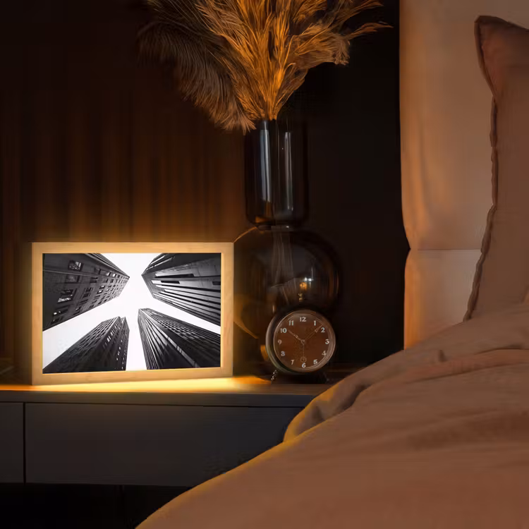 Gebouwen - Lucht - Zwart Light Box met kabel (Tafellamp) klein -sfeer1