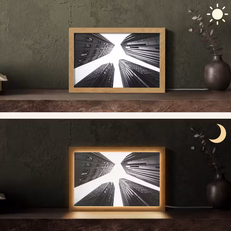Gebouwen - Lucht - Zwart Light Box met kabel (Tafellamp) klein -sfeer3