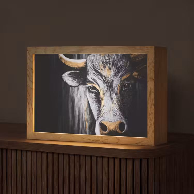 Stier - Hoorns - Snuit - Goud Light Box met kabel (Tafellamp) klein -z3d_website