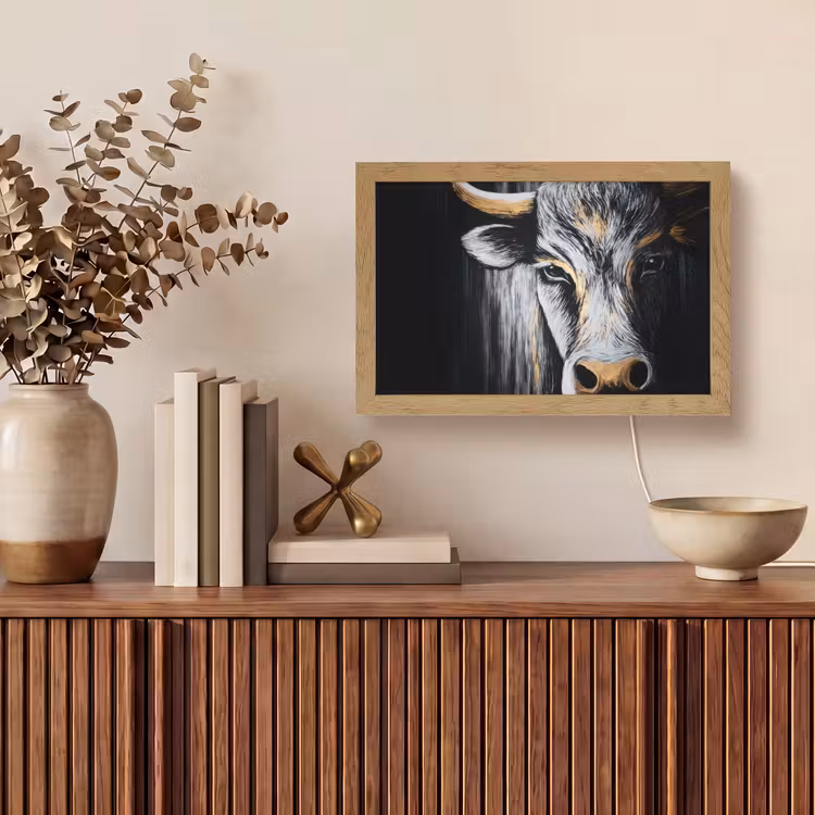 Stier - Hoorns - Snuit - Goud Light Box met kabel (Tafellamp) klein -sfeer2