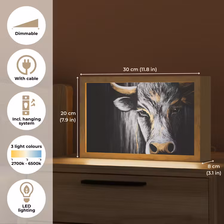 Stier - Hoorns - Snuit - Goud Light Box met kabel (Tafellamp) klein -USP_EN