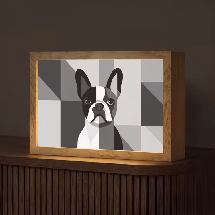 Buldog - Zwart - Abstract - Vlakken Light Box met kabel (Tafellamp) klein -z3d_website