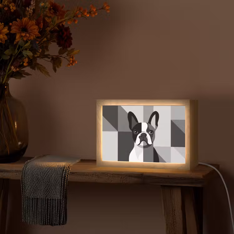 Buldog - Zwart - Abstract - Vlakken Light Box met kabel (Tafellamp) klein -sfeer4