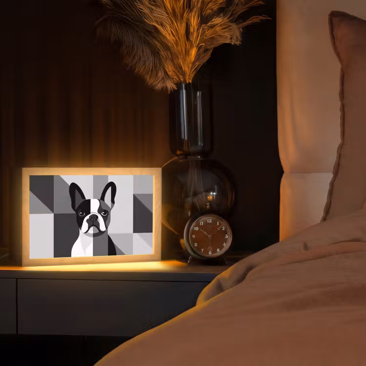 Buldog - Zwart - Abstract - Vlakken Light Box met kabel (Tafellamp) klein -sfeer1