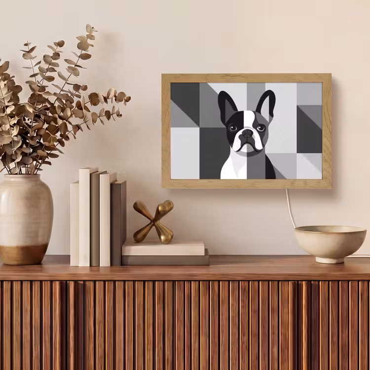 Buldog - Zwart - Abstract - Vlakken Light Box met kabel (Tafellamp) klein -sfeer2