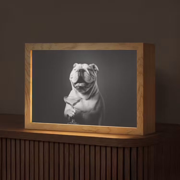 Buldog - Hond - Glas Light Box met kabel (Tafellamp) klein -z3d_website