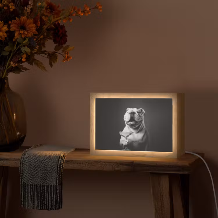 Buldog - Hond - Glas Light Box met kabel (Tafellamp) klein -sfeer4