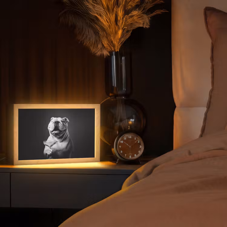 Buldog - Hond - Glas Light Box met kabel (Tafellamp) klein -sfeer1
