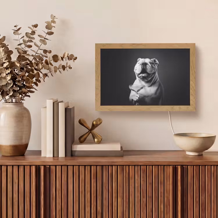Buldog - Hond - Glas Light Box met kabel (Tafellamp) klein -sfeer2
