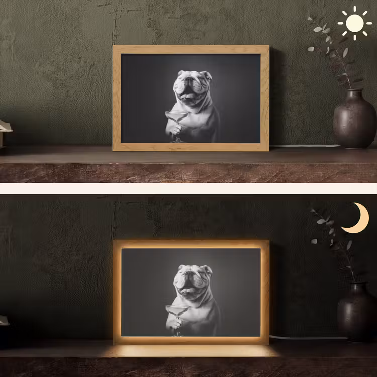 Buldog - Hond - Glas Light Box met kabel (Tafellamp) klein -sfeer3