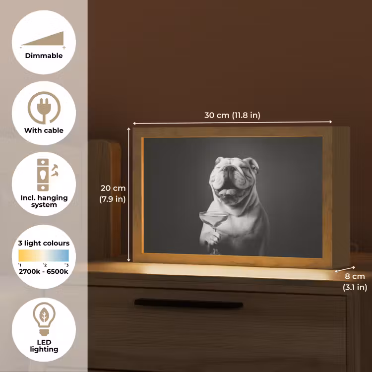 Buldog - Hond - Glas Light Box met kabel (Tafellamp) klein -USP_EN