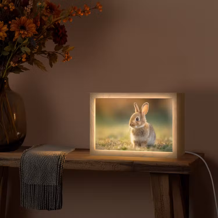 Konijntje - Bruin - Gras Light Box met kabel (Tafellamp) klein -sfeer4