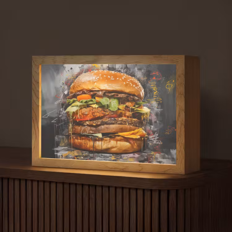 Burger - Eten - Kunst - Grijs - Graffiti Light Box met kabel (Tafellamp) klein -z3d_website