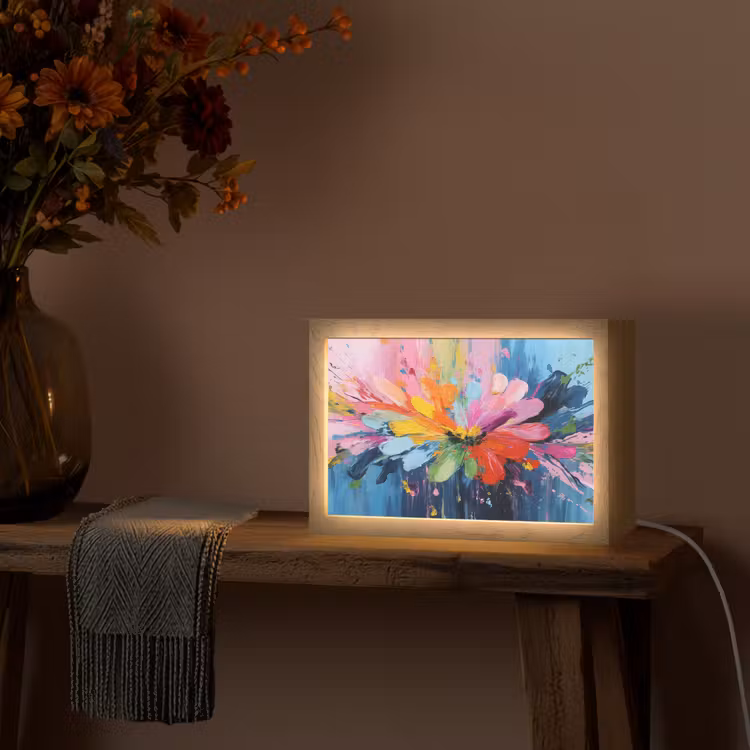 Kleuruitbarsting - Expressieve sfeer - Bloem Light Box met kabel (Tafellamp) klein -sfeer4