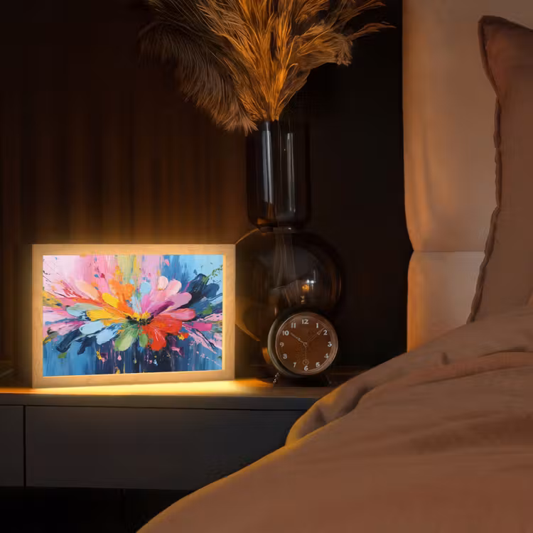Kleuruitbarsting - Expressieve sfeer - Bloem Light Box met kabel (Tafellamp) klein -sfeer1