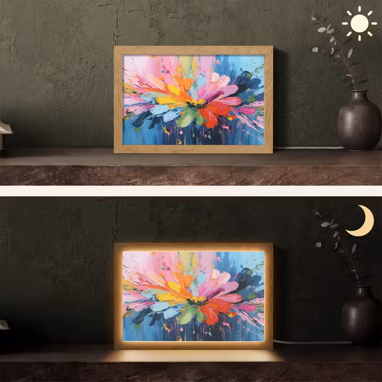 Kleuruitbarsting - Expressieve sfeer - Bloem Light Box met kabel (Tafellamp) klein -sfeer3